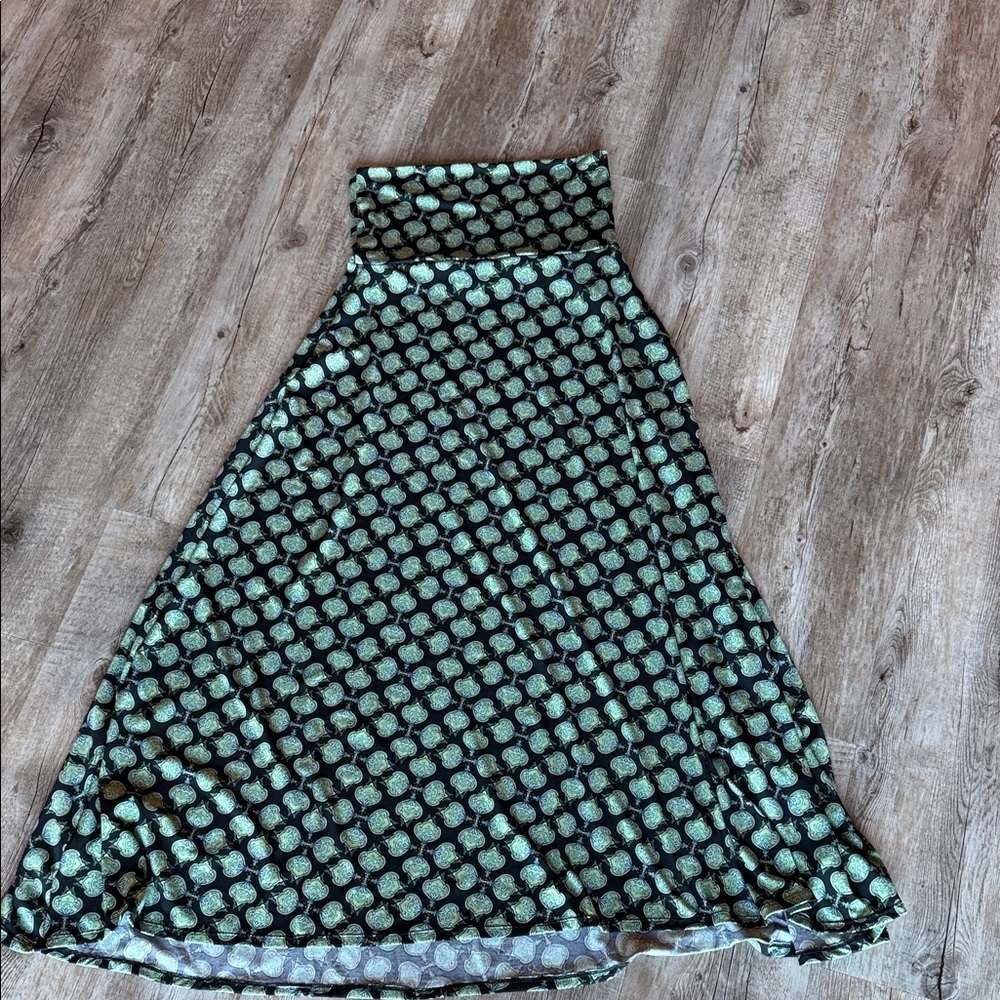 LuLaRoe Black and Green Patterned A-Line Skirt